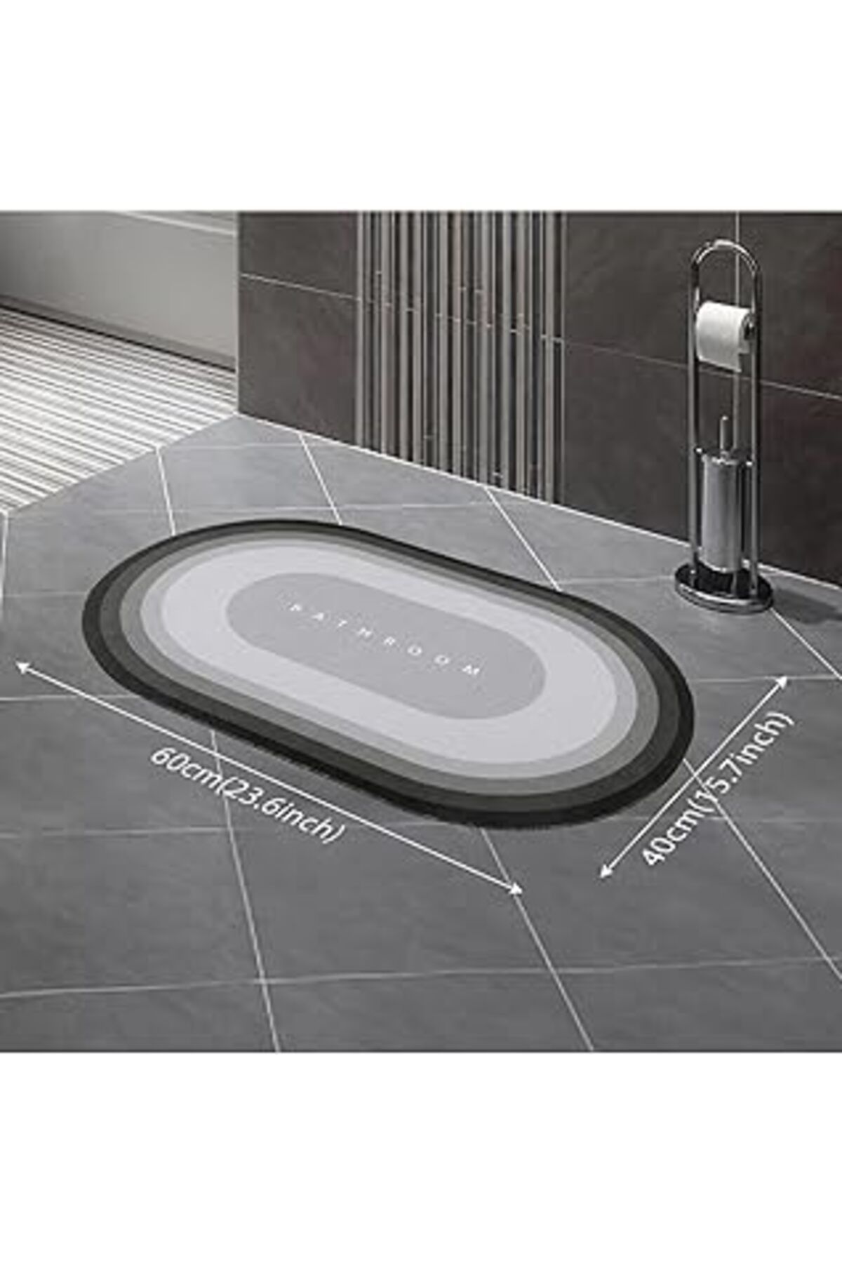 NETWORK ART Hombak Gri Oval Sihirli Su Emici Banyo Paspası Kaymaz Tabanlı Abdest Paspası 3,5 Mm 40X60