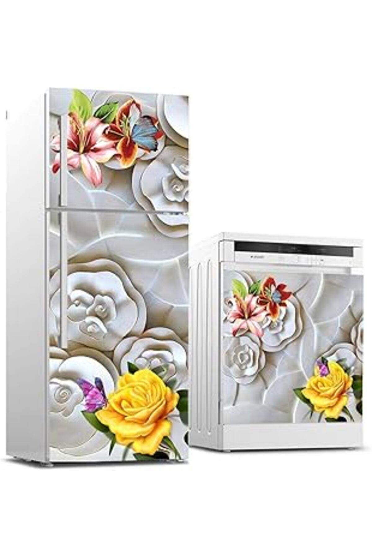 NETWORK ART Buzdolabı Ve Bulaşık Makinası Beyaz Eşya Sticker Kaplama Kabartma Gül