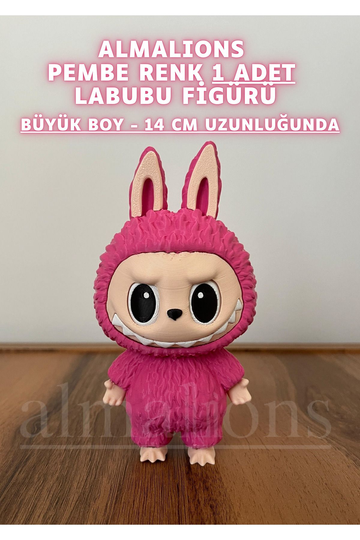 almalions 14 CM Büyük Boy Pembe Renk Labubu Figürü - Plastik Figür - 1 Adet