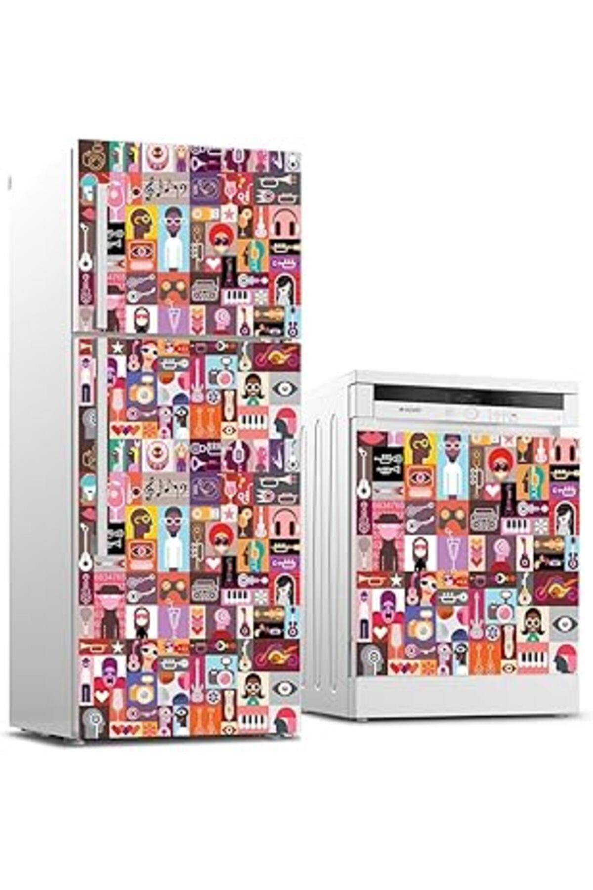 NETWORK ART Buzdolabı Ve Bulaşık Makinası Beyaz Eşya Sticker Kaplama Pop Art Music Collage