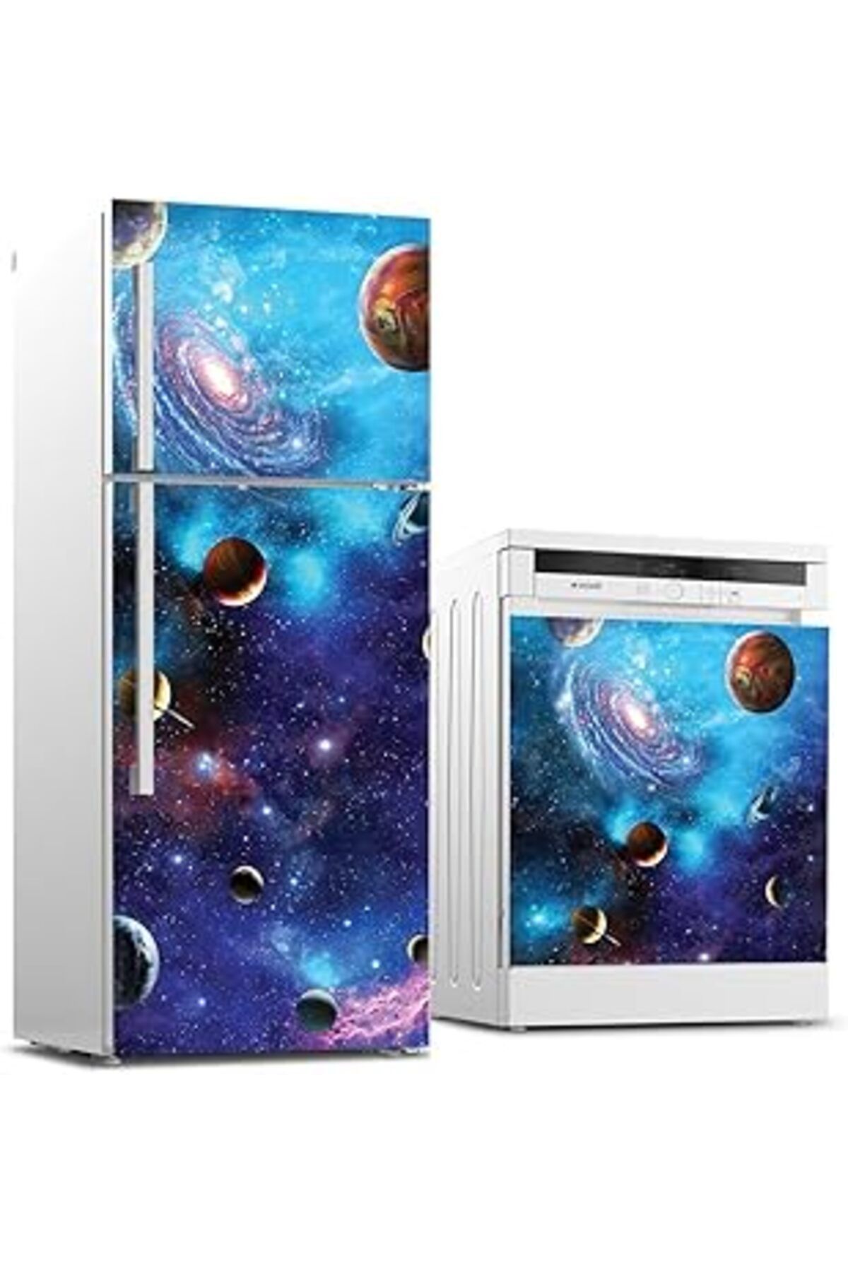 NETWORK ART Buzdolabı Ve Bulaşık Makinası Beyaz Eşya Sticker Kaplama Uzay Galaksiler