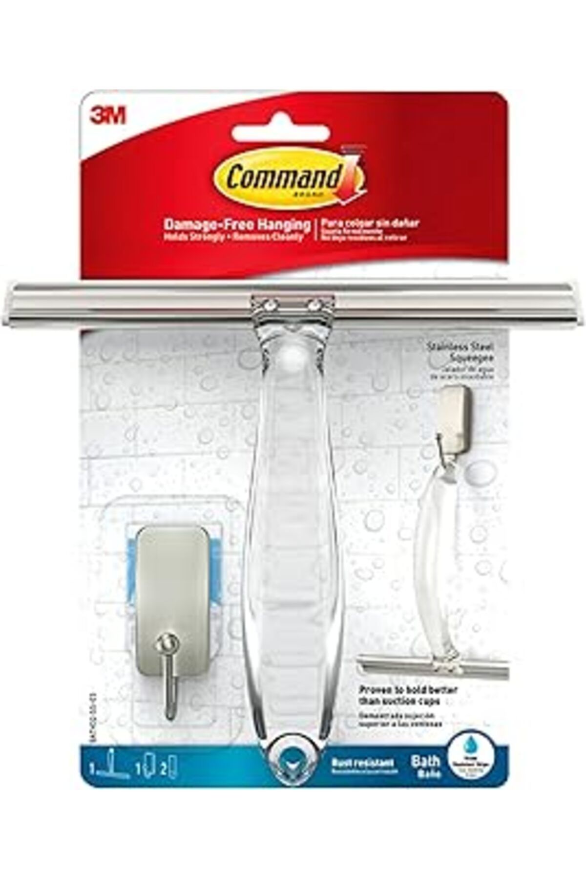 NETWORK ART Command Banyo Duşu Ve Küçük, Suya Dayanıklı Yapışkanlı, Nikel, 1 Lb Kapasiteli, 1 Silecek, 1 Kanca,