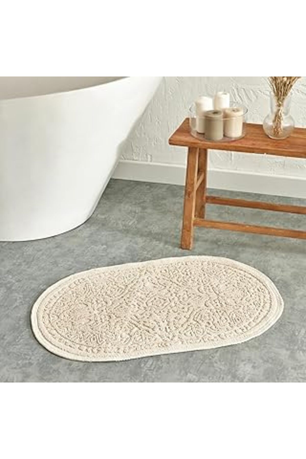 Qedii Vista Oval Paspas 90X60 Cm Ekru
