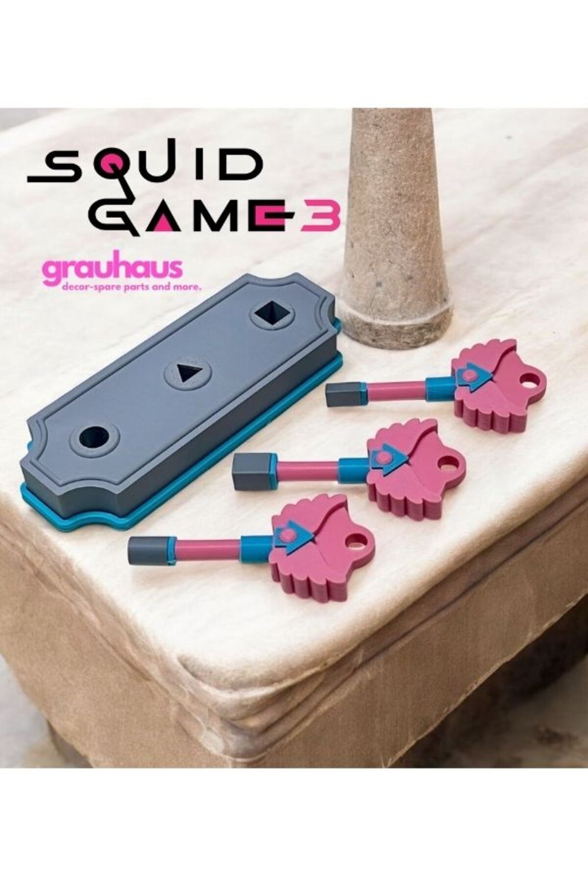 GRAUHAUS Squid Game 3 Saklambaç 3'lü Anahtar Seti Kare Yuvarlak Üçgen Oyun Seti