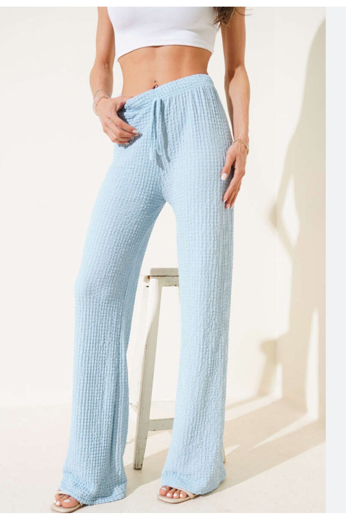 Mint Gofre Kumaş Bürümcük Pantolon