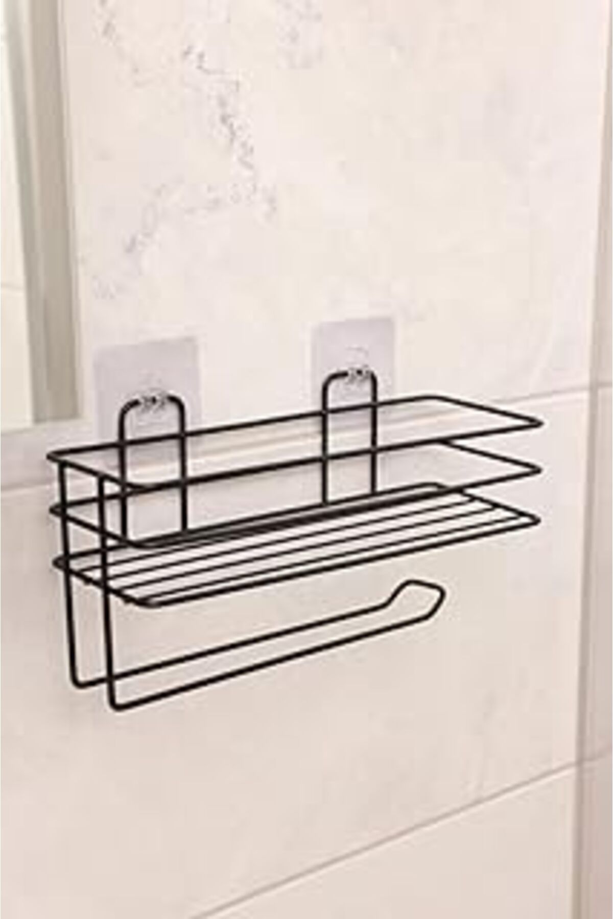 NETWORK ART Yapışkanlı Banyo Mutfak Düzenleyici Oval Düz Banyo Havluluk Rafı Sabunluk Mat Siyah Duş Askısı Raf