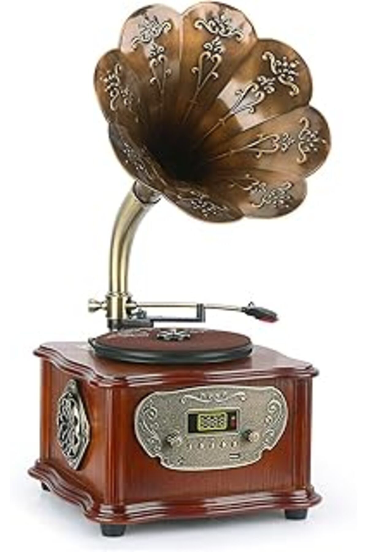 NETWORK ART Gr-50 Nostaljik Gramofon Fm Radyolu 33/45 Devir Pikap Plak Çalar Bluetooth