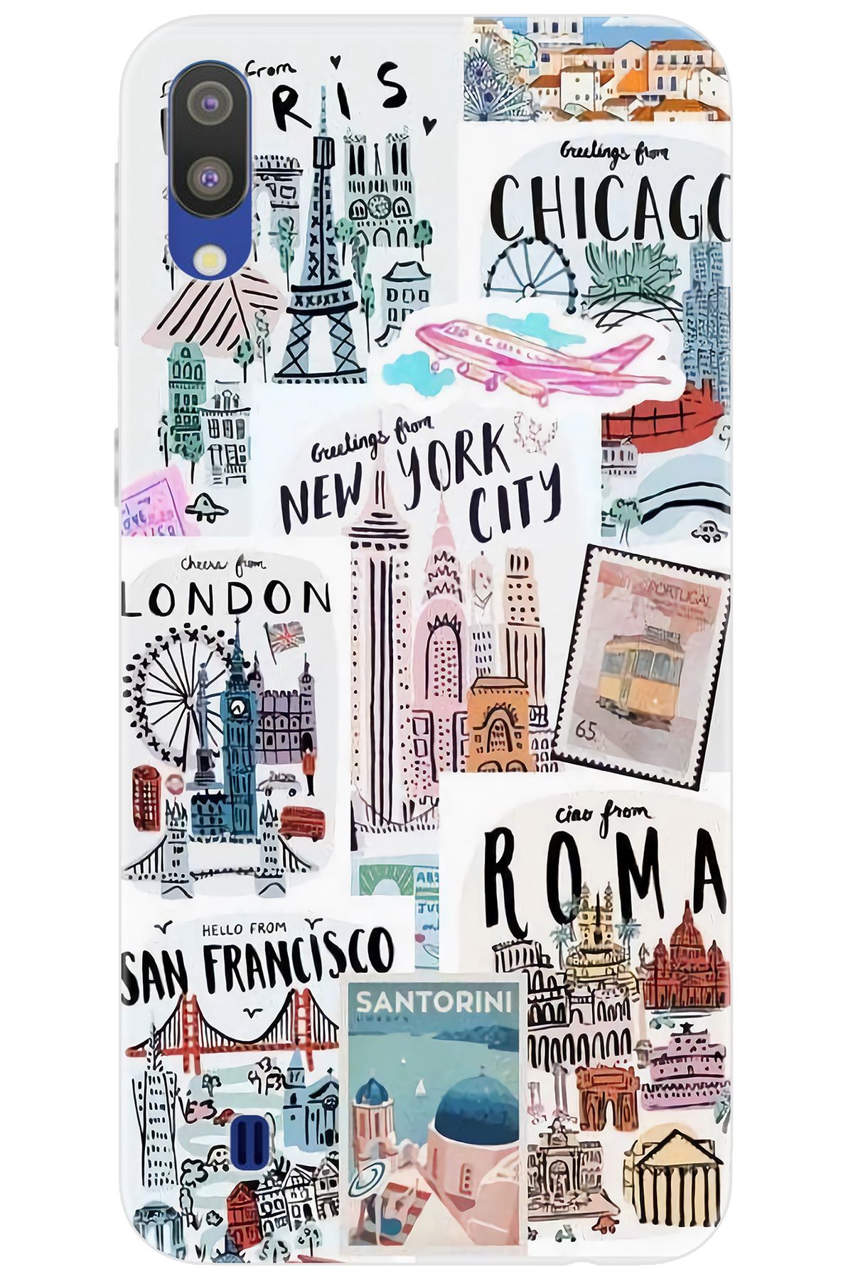 Ceppare Samsung Galaxy M10 (SM-M105F) Uyumlu Kılıf Desenli Silikon Newyork Roma London STK:624 CP-M0NlWqj