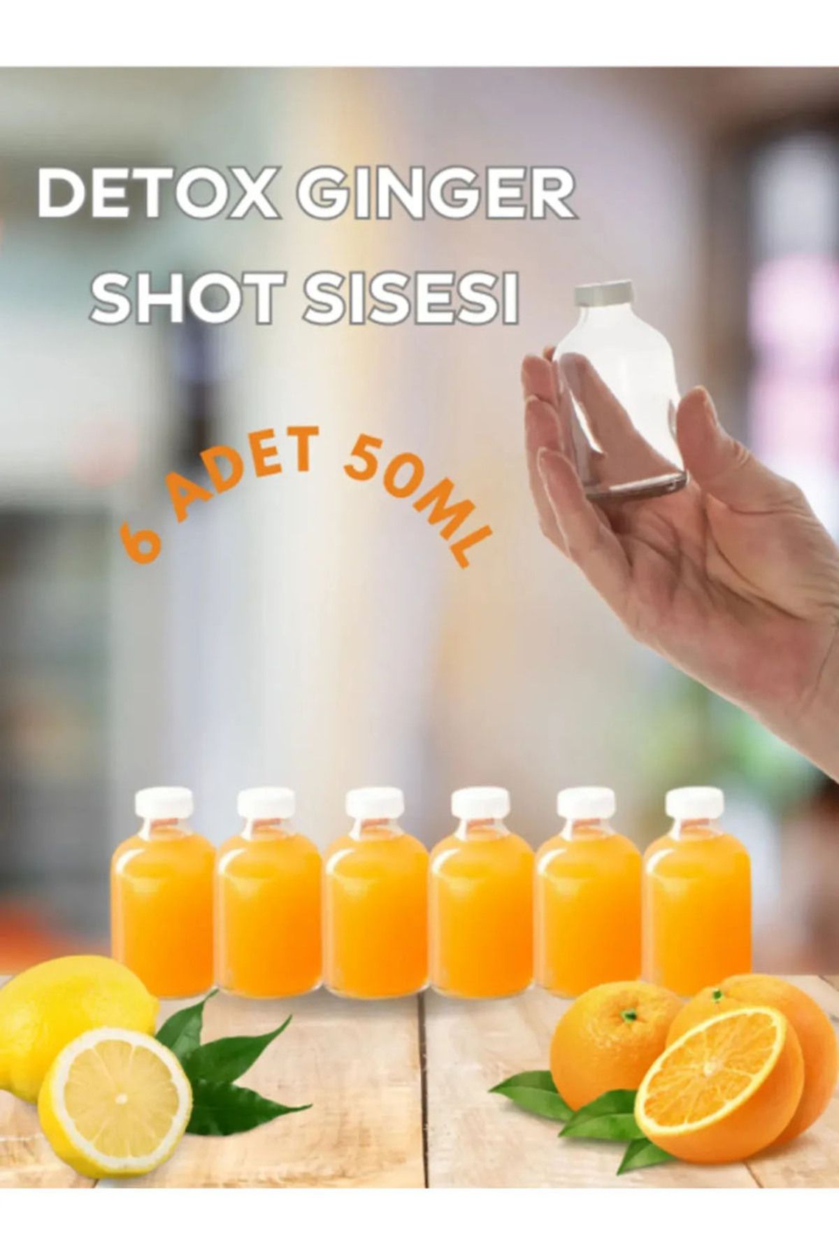 Durucam 6 Adet Round Cam Ginger Shot Detox Şişesi Sızdırmaz Plastik Kapaklı Çok Amaçlı 50ml