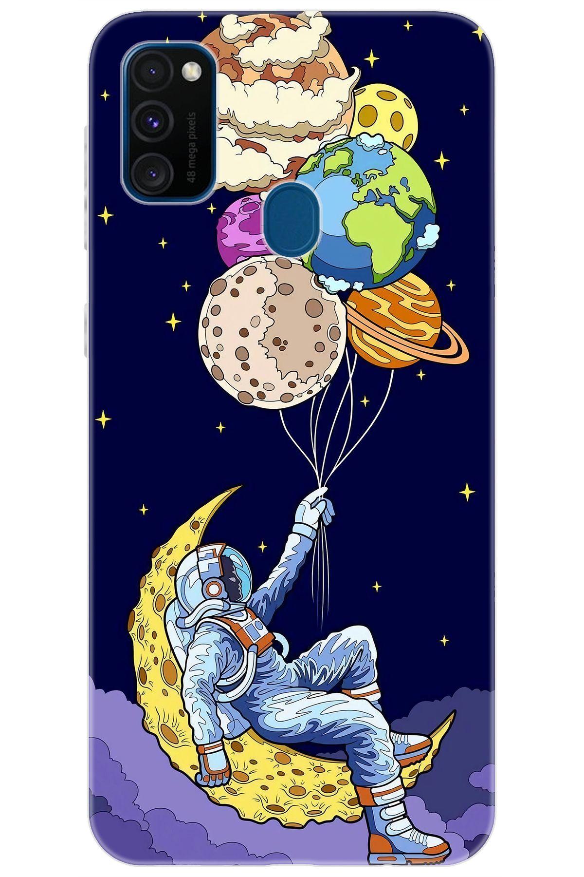Ceppare Samsung Galaxy M30S (SM-M307F) Uyumlu Kılıf Desen Baskılı Silikon Astronot STK:729 CP-n8vyYUA