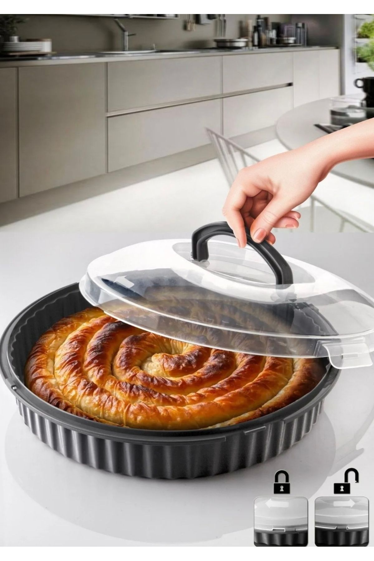 INTEREV 3800 ML Kapaklı Taşıma ve Saklama Kabı / Pasta Kek Börek Çok amaçlı Saklama Kabı