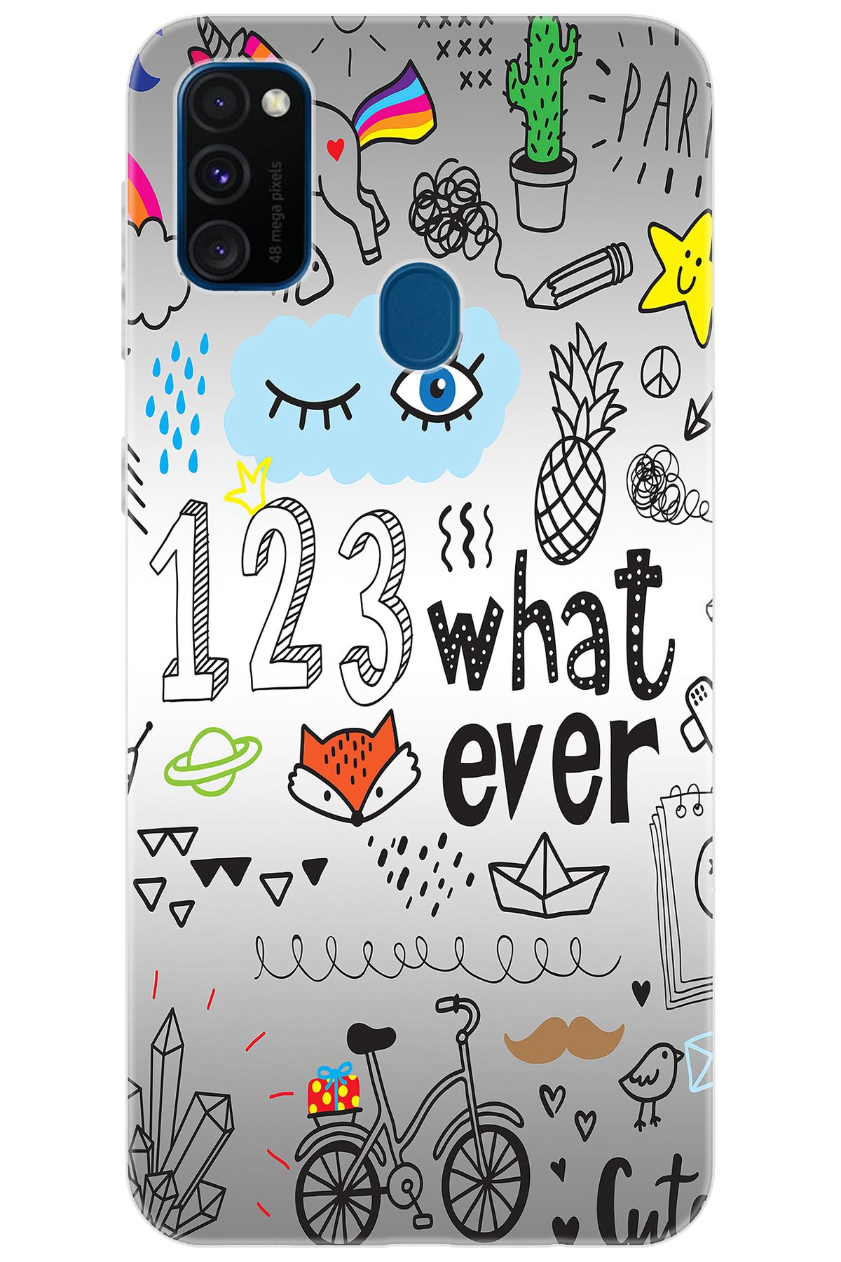 Ceppare Samsung Galaxy M30S (SM-M307F) Uyumlu Kılıf Desen Baskılı Silikon 123WHAT Ever STK:334 CP-5zJT8FU