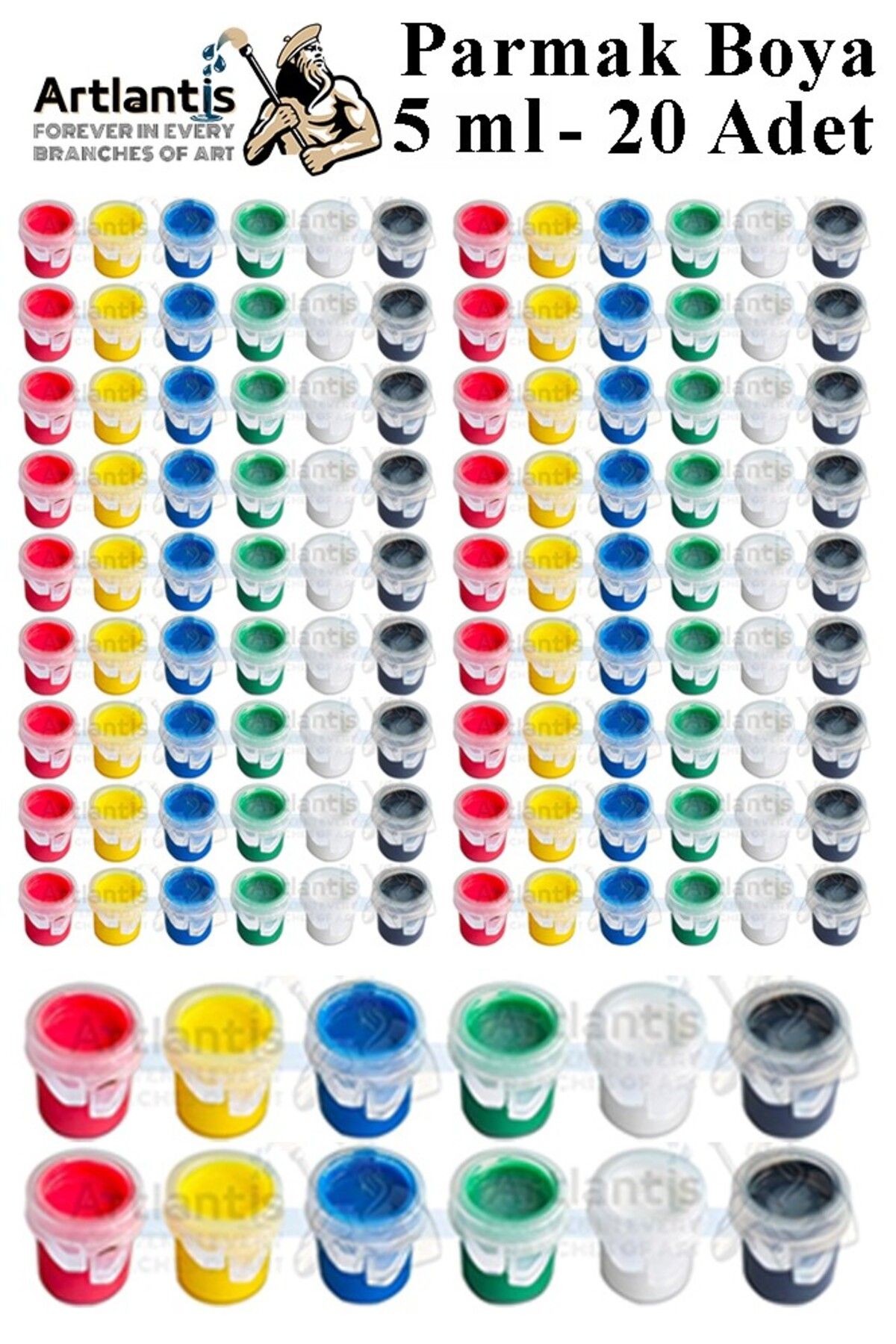 Artlantis Parmak Boya 5 ml 6 Renk 20 Paket Mini Küçük Parmak Boya Etkinlik Boyama Boyası Su Bazlı Resim Okul Ö