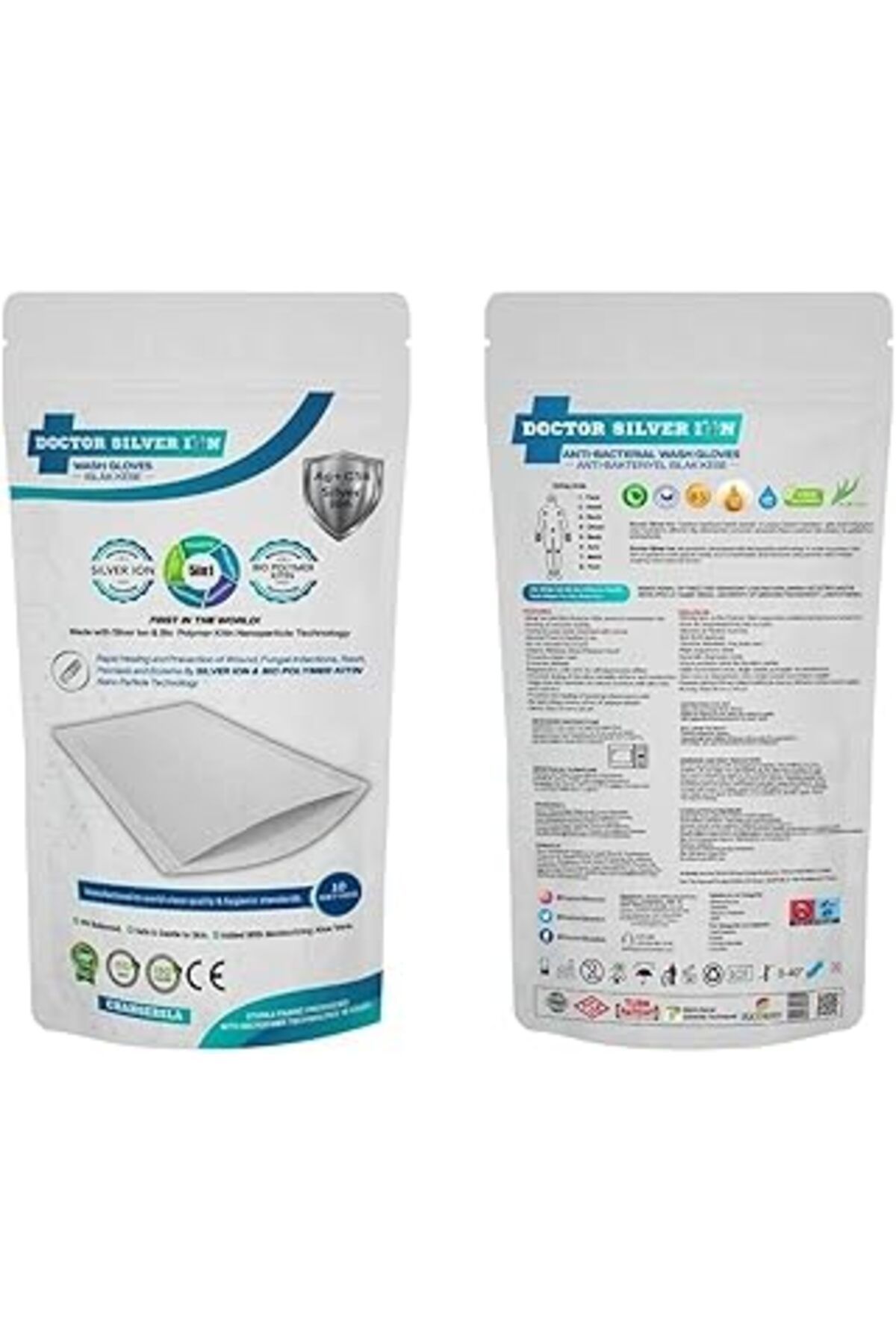 Qedii Gümüş İyon & Biyopolimer Kitin Duruluma Gerektirmeyen 10'Lu Kremli Vücut Temizleme Kesesi (1 Paket)