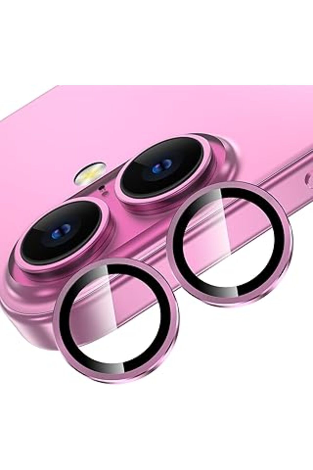 NETWORK ART Happy Trend Iphone 16 Ve Iphone 16 Plus Uyumlu Kamera Camı Lens Koruyucu Halka Set - Pembe