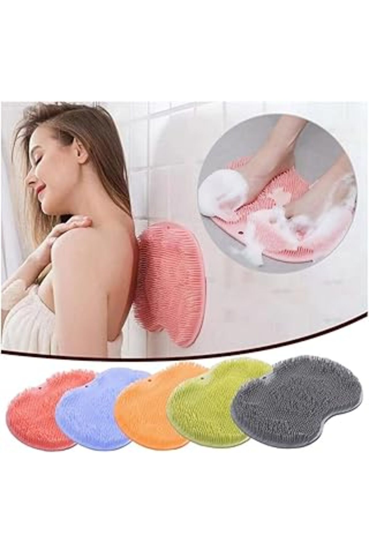 Qedii A1 Çok Kullanışlı Vantuzlu Banyo Fırçası Ve Masaj Pedi, Banyo Sırt Ve Ayak Masaj Pedi (Pembe)