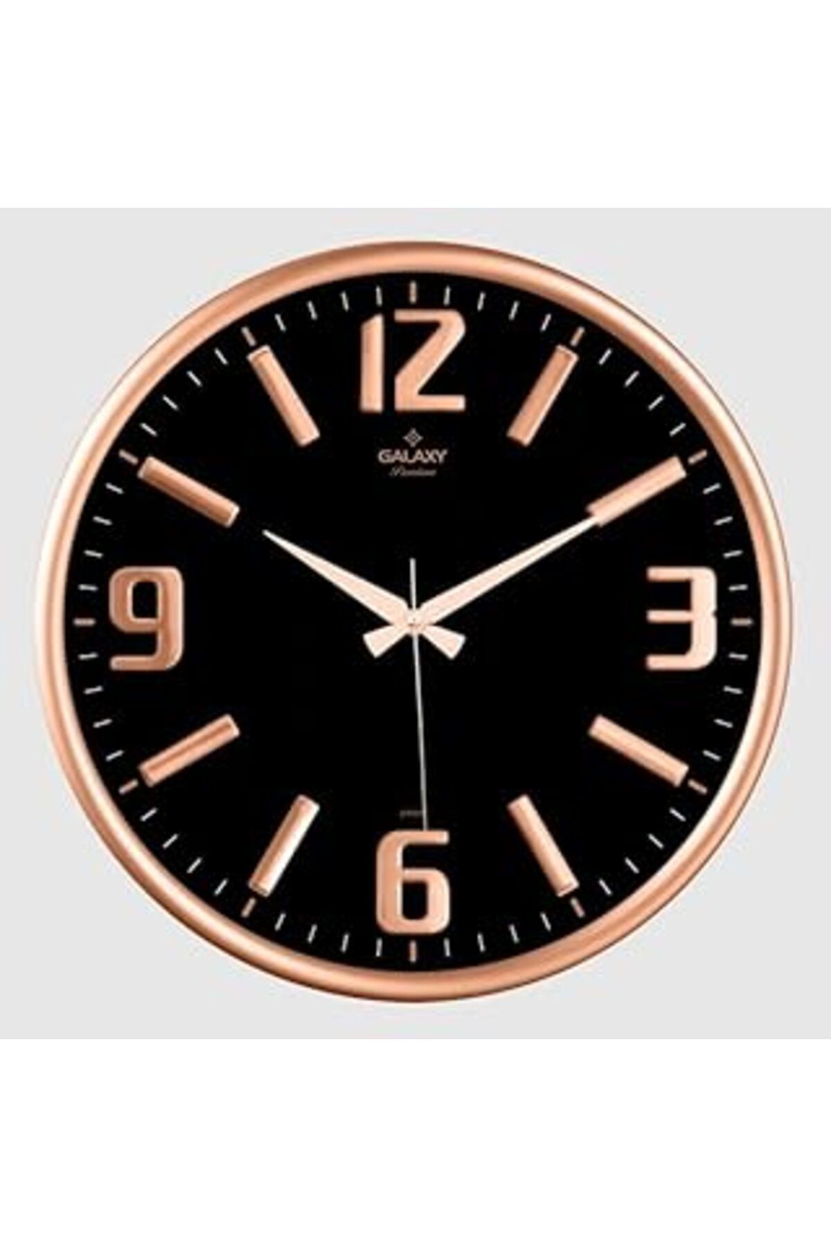 ASİTAN Galaxy Premium Serisi Metal Çerçeveli Kabartma Rakamlı Bombe Camlı 35 Cm Duvar Saati Bakır -Siyah