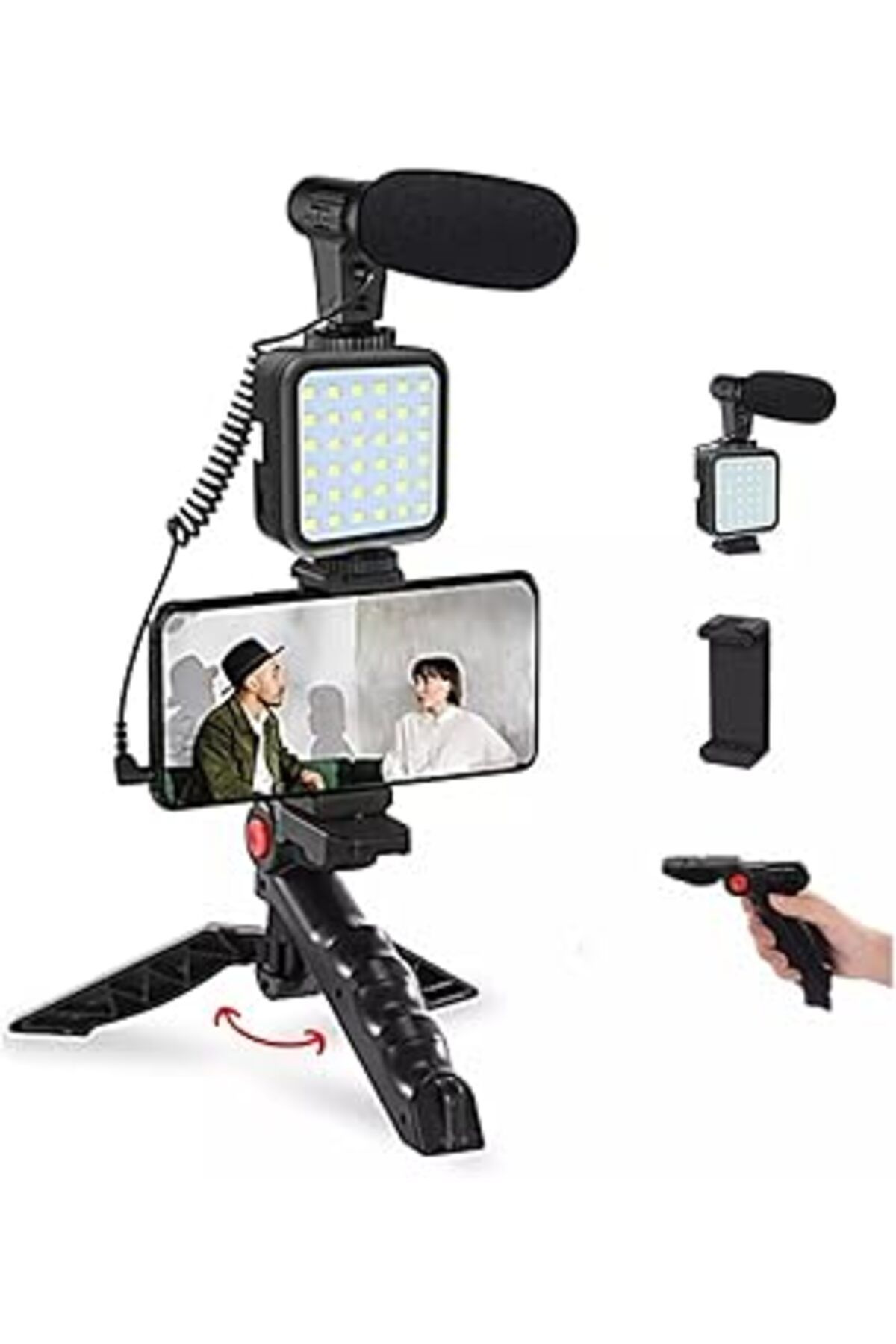 NETWORK ART Heartz Kit Kumandalı Mikrofon, Led Işık Ve Mini Tripod - Telefon Vlog Video Kayıt Ay-49 Üretimi İçi