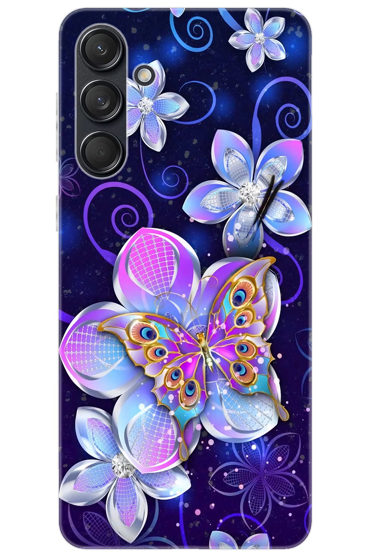 Ceppare Samsung Galaxy M55 (SM-M556B) Uyumlu Kılıf Desenli Silikon Kelebek ve Çiçekler STK:718 CP-iZCue7j
