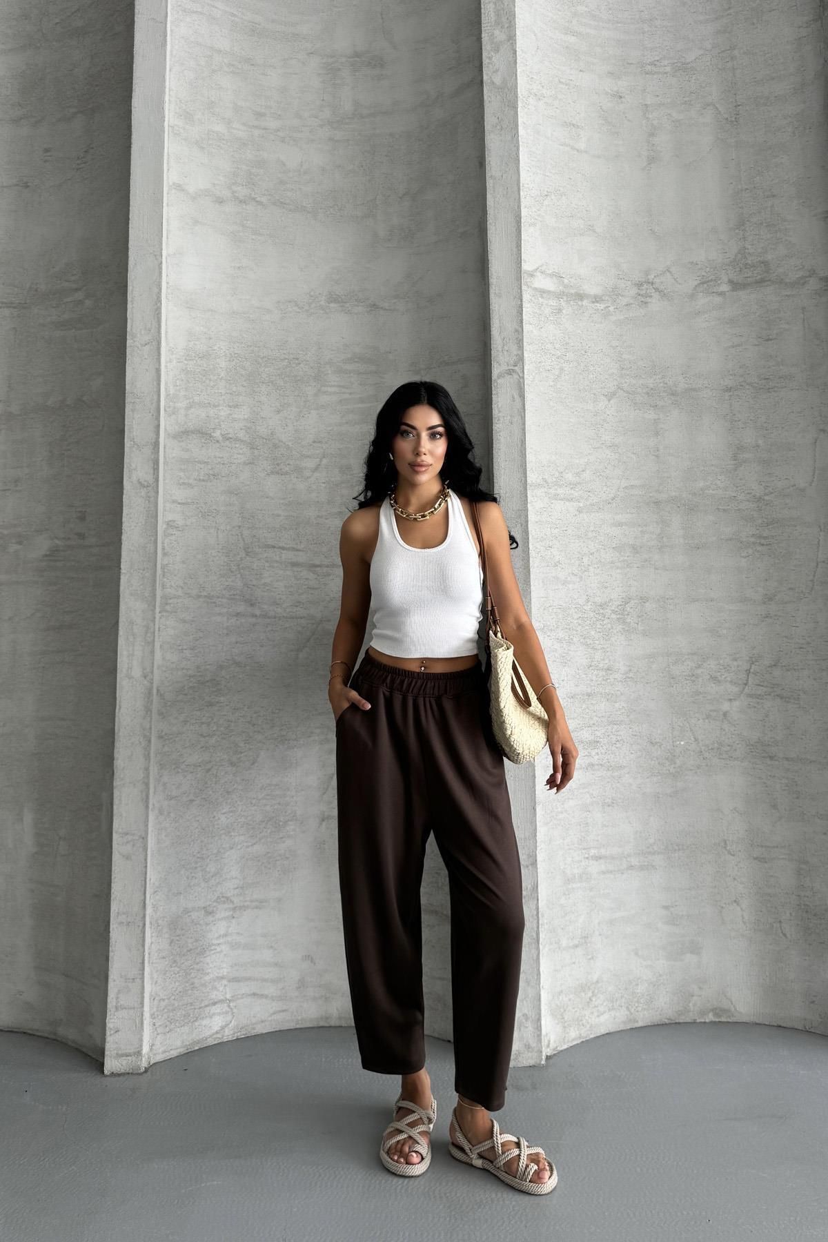 İstangül Butik Everyday Comfort Modal Kumaş Yüksek Bel Rahat Pantolon