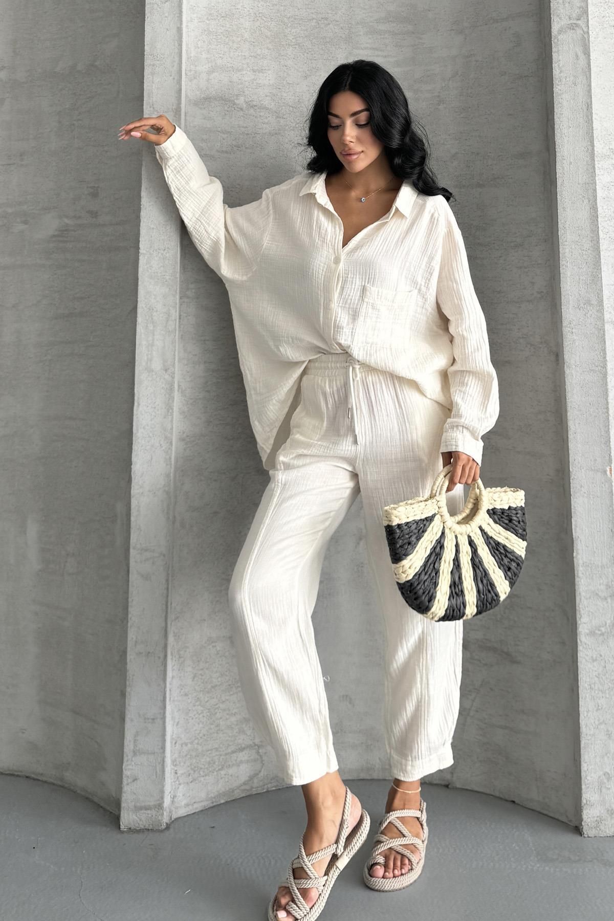 İstangül Butik Coastal Muse Müslin Kumaş Oversize İkili Takım