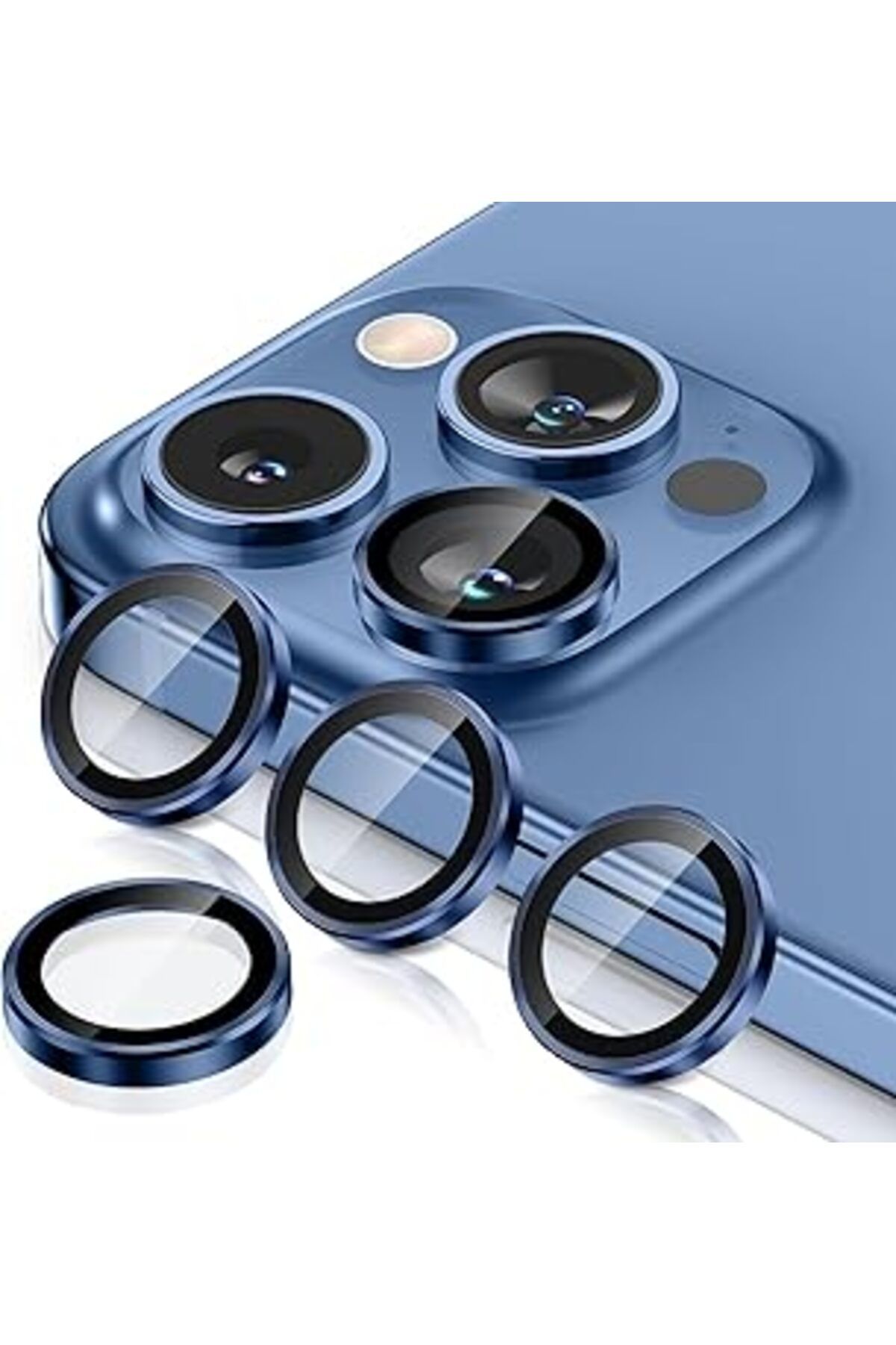 NETWORK ART Happy Trend Iphone 15 Pro/Iphone 15 Promax Kamera Camı Lens Koruyucu Halka Set - Dark Blue