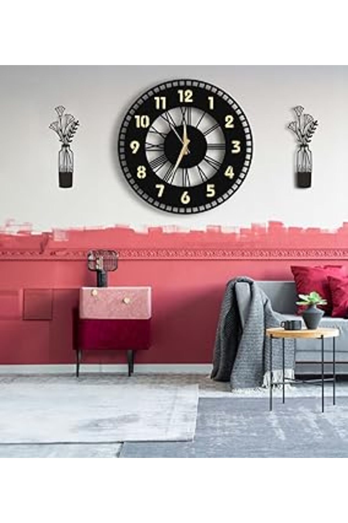 ASİTAN Aswood Modern Tablo Setli Ahşap Vip Dekoratif Duvar Saati
