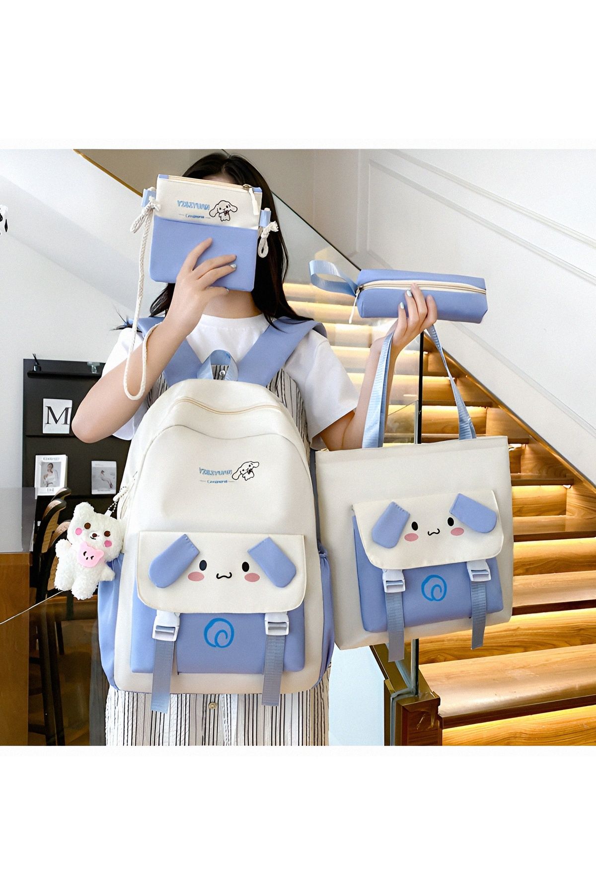 KumOziShop Sanrio Kuromi Cinnamoroll PomPomPurin My Melody Peluş Ayıcıklı Okul Takım Seti