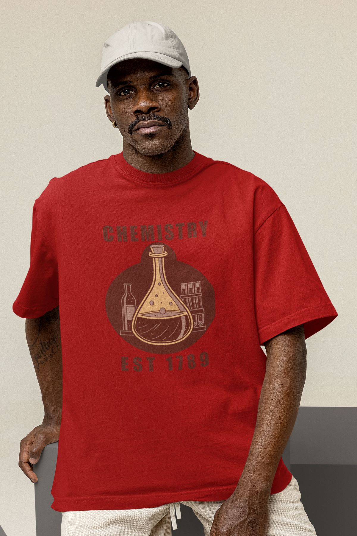 Uniquetex NUBENSE / KİMNE-14 - Oversize Unisex Kimya Baskılı Bordo Bisiklet Yaka T-shirt (Bilim Tişört)
