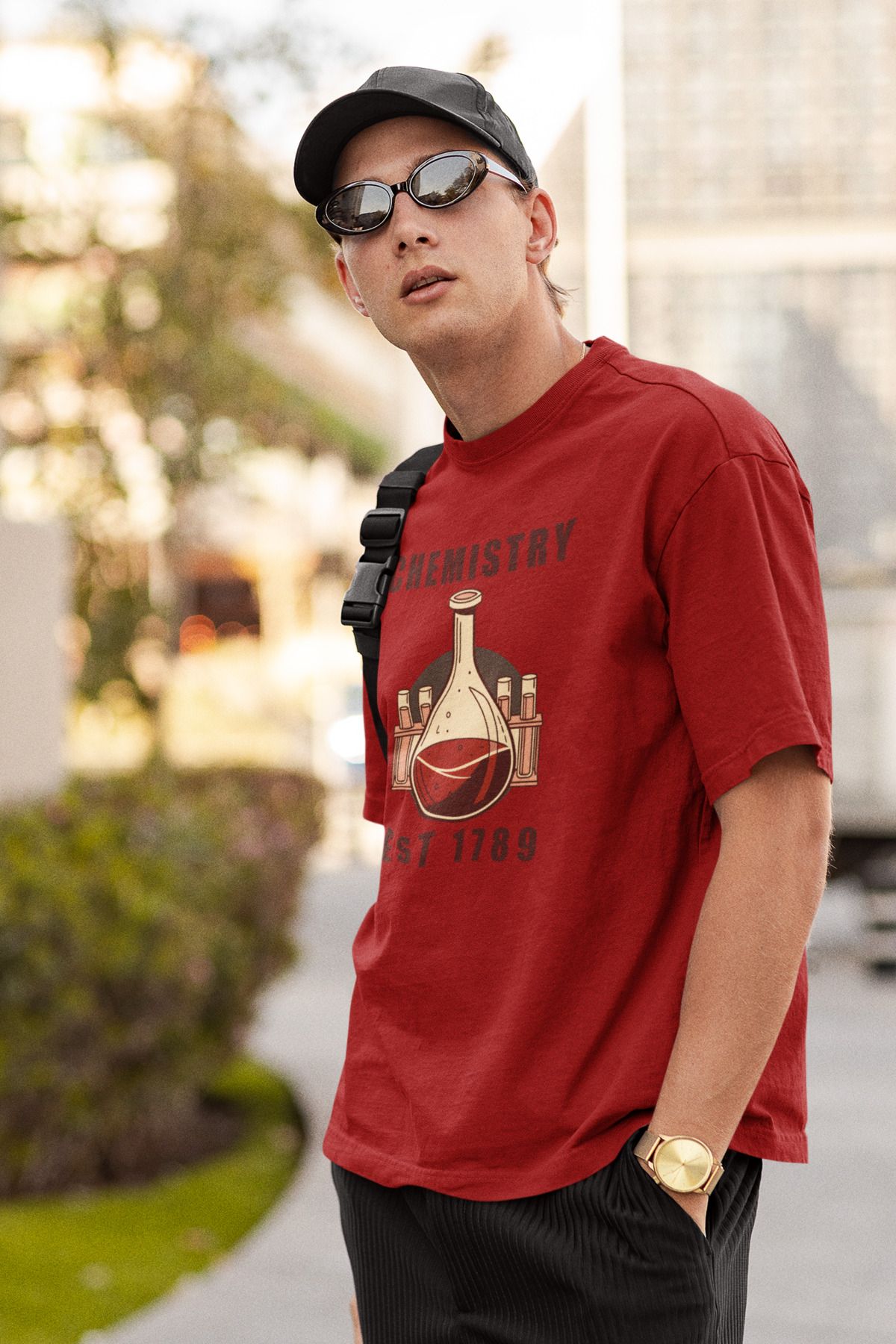 Uniquetex NUBENSE / KİMNE-20 - Oversize Unisex Kimya Baskılı Bordo Bisiklet Yaka T-shirt (Bilim Tişört)