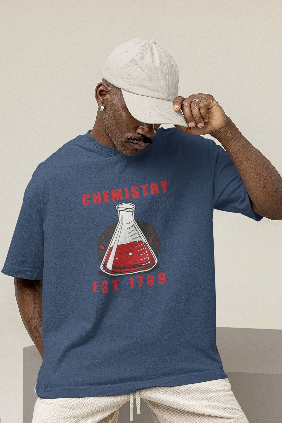 Uniquetex NUBENSE / KİMNE-28 - Oversize Unisex Kimya Baskılı Füme Bisiklet Yaka T-shirt (Bilim Tişört)