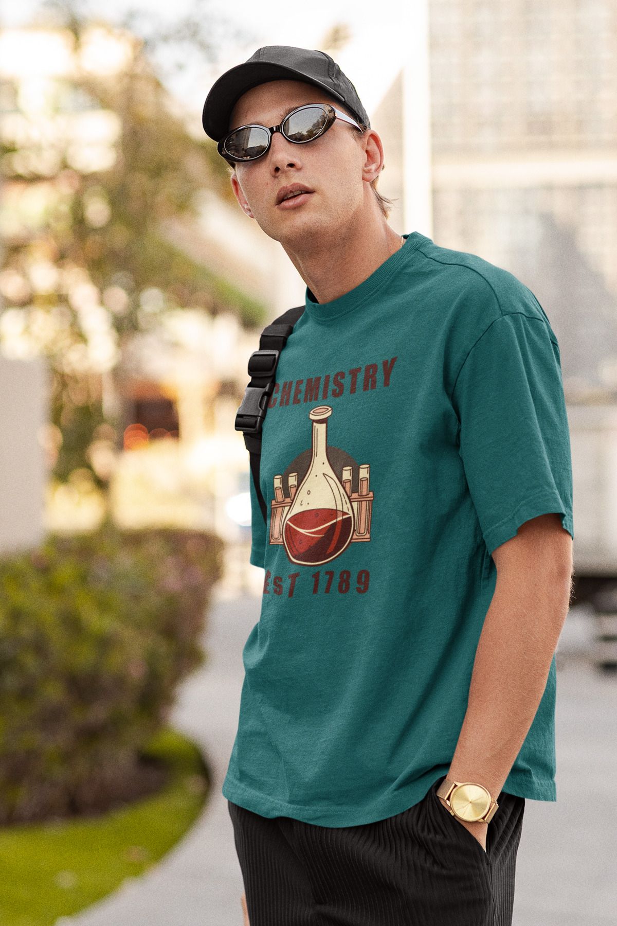 Uniquetex NUBENSE/KİMNE21- Oversize Unisex Kimya Baskılı Turkuaz Yeşil Bisiklet Yaka T-shirt (Bilim Tişört)