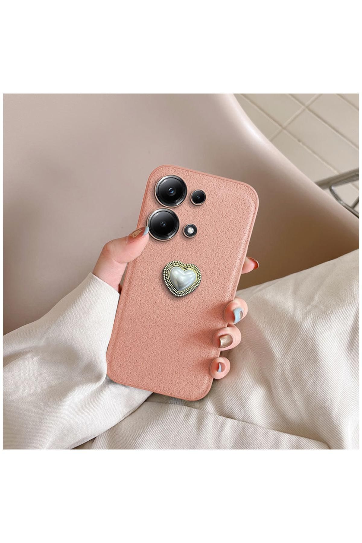 Pro Aksesuar Xiaomi Redmi Note 14S Uyumlu Kılıf Kalpli Vel Silikon Kılıf Rose Gold
