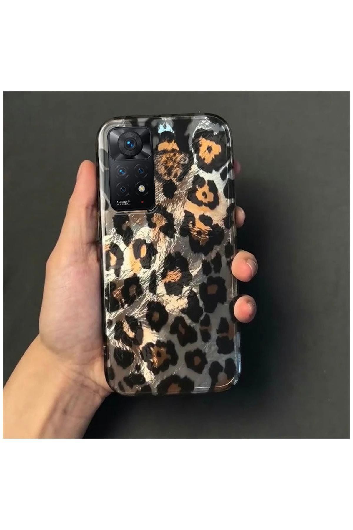 Pro Aksesuar Xiaomi Redmi Note 11 4G Uyumlu Kılıf Lüx Leopar Desenli Silikon Kılıf Siyah