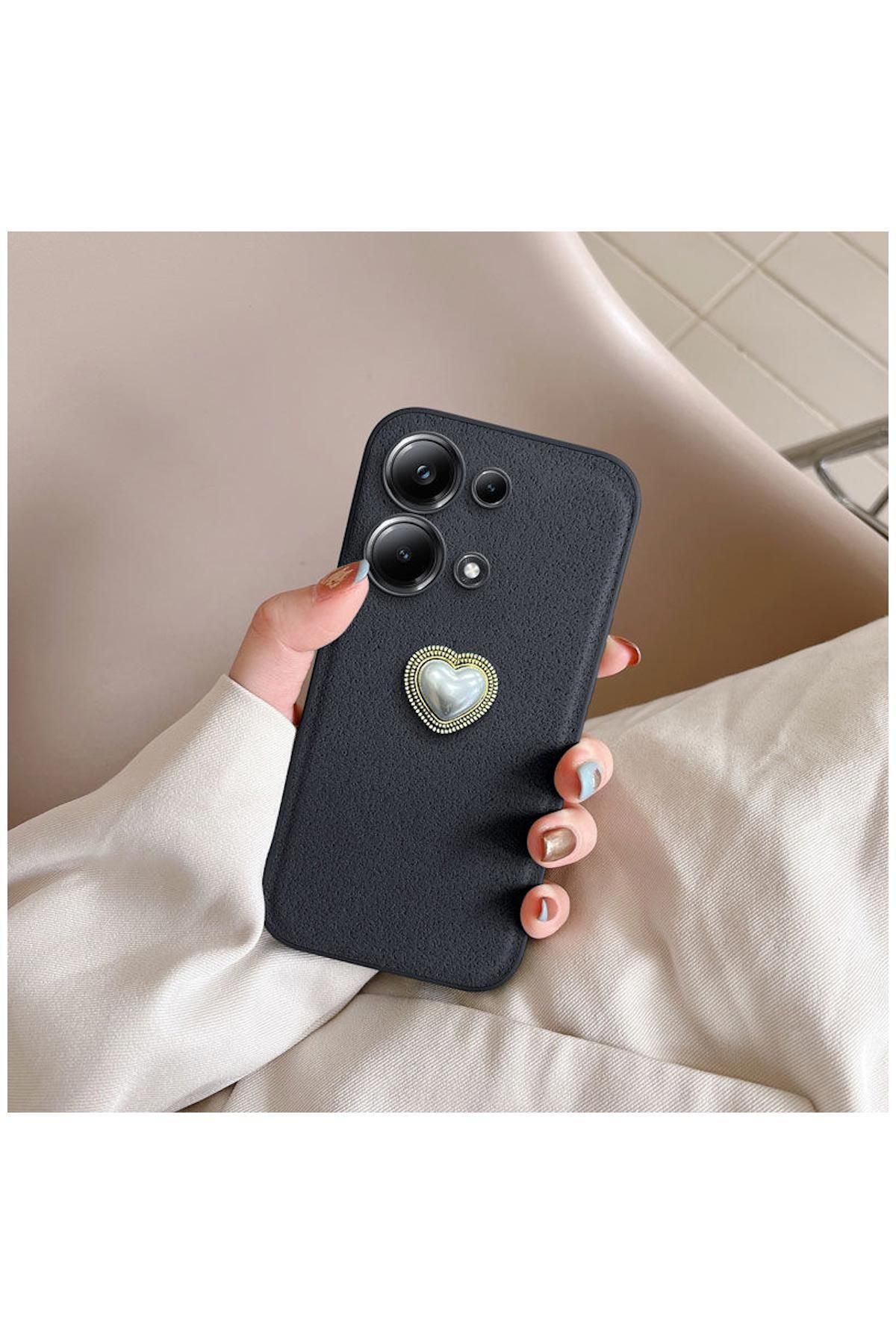 Pro Aksesuar Xiaomi Redmi Note 14S Uyumlu Kılıf Kalpli Vel Silikon Kılıf Siyah