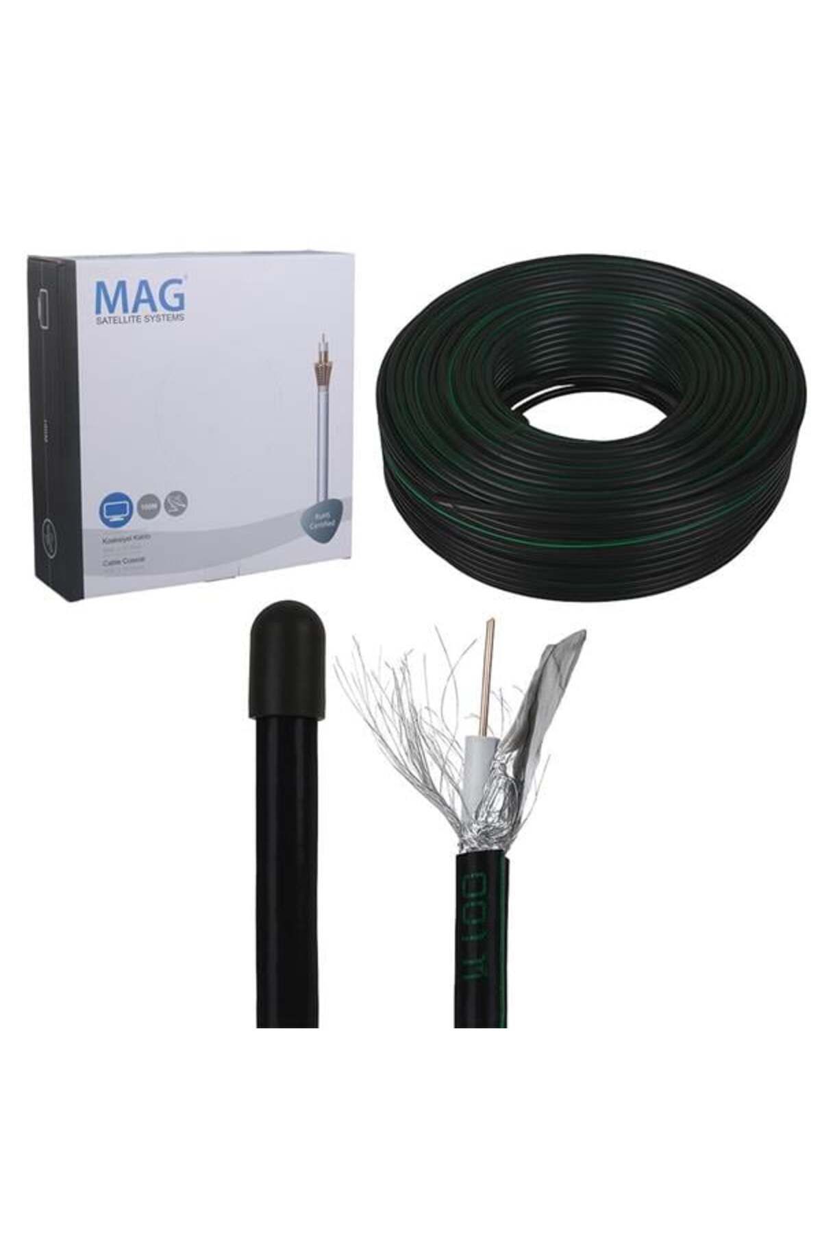 Pazarcan Mag Rg6/U6 Bakır Cu/Cu 80 Tel Siyah Anten Kablosu (100 Metre)