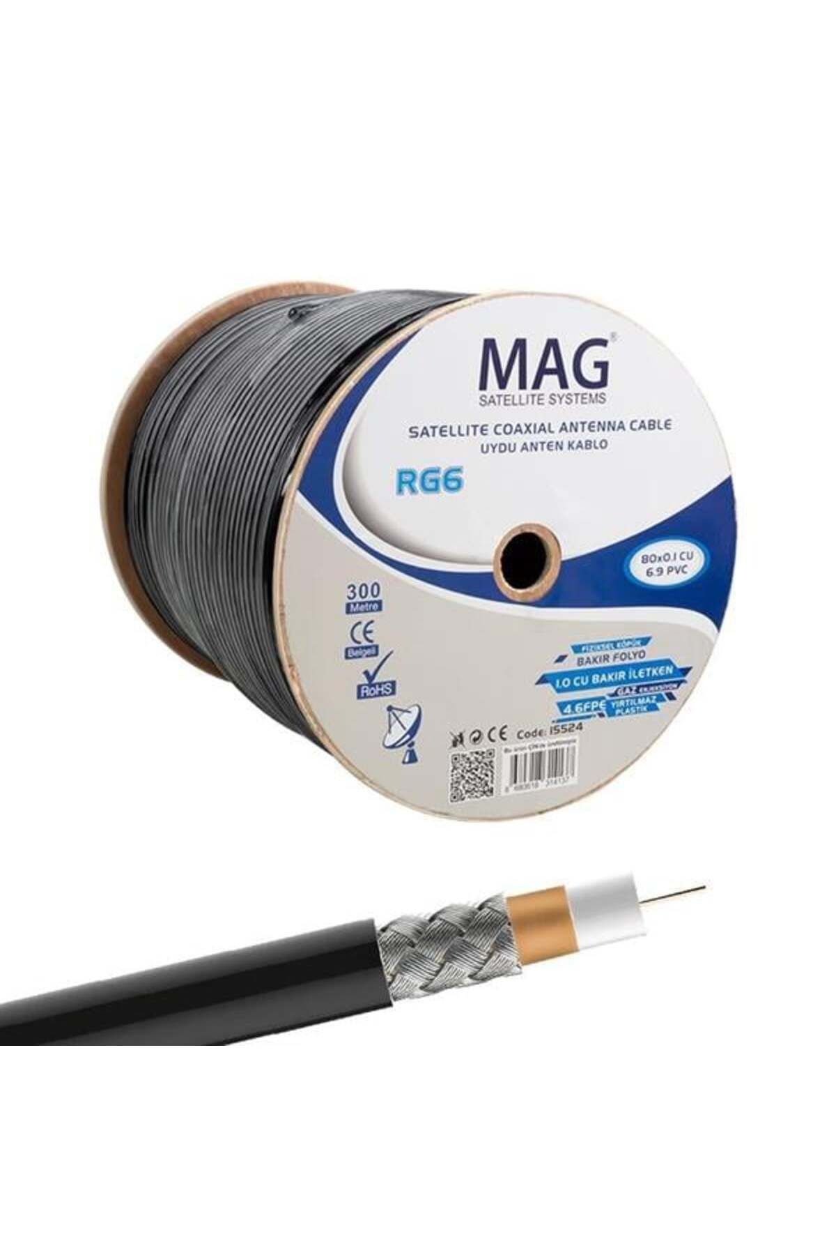 Pazarcan Mag Rg6-U6 Cu-Cu Bakır Yeşil Anten Kablo 300 Mt