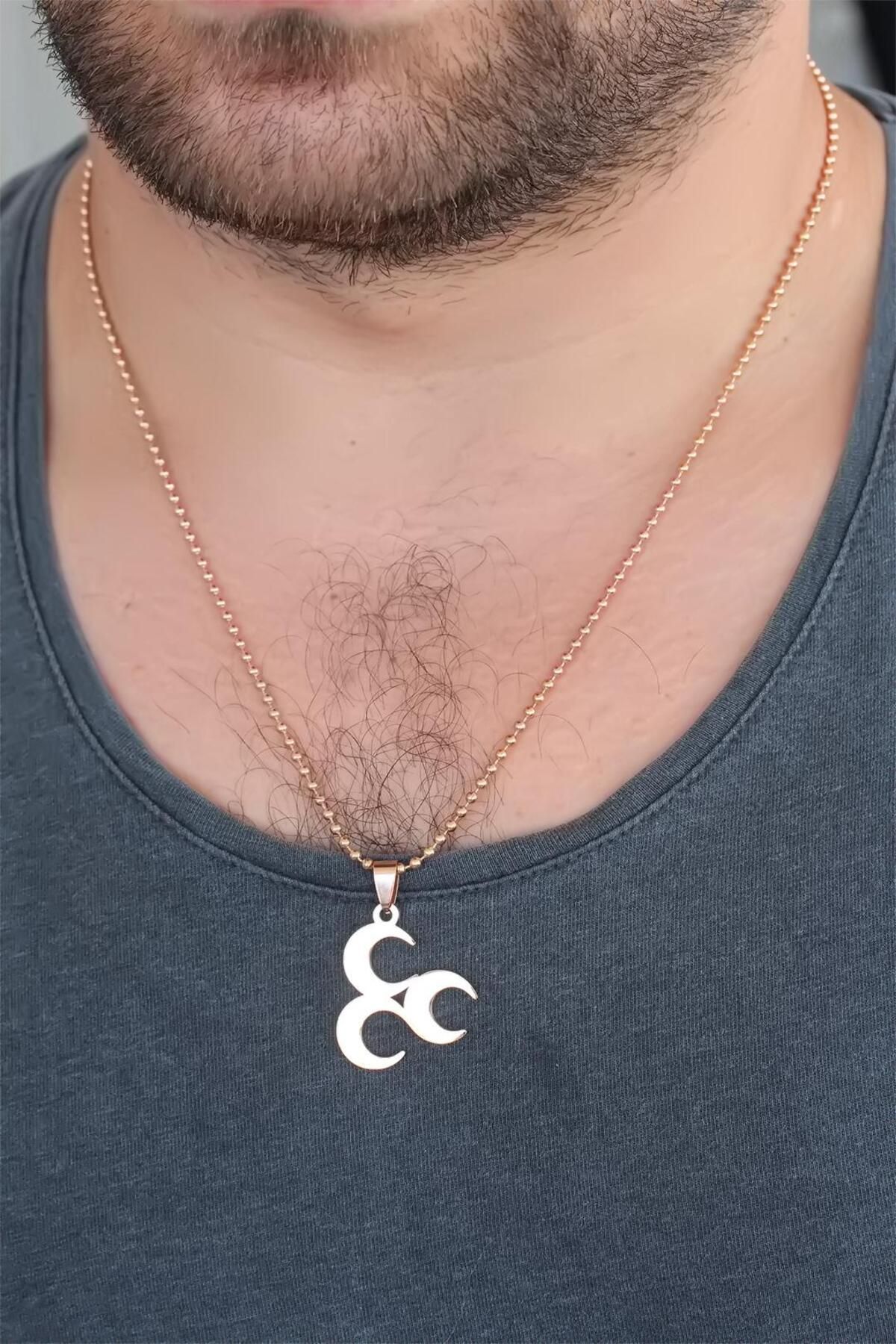 E BULURUM Rose Renk Metal 3 Hilal Figürlü Erkek Kolye