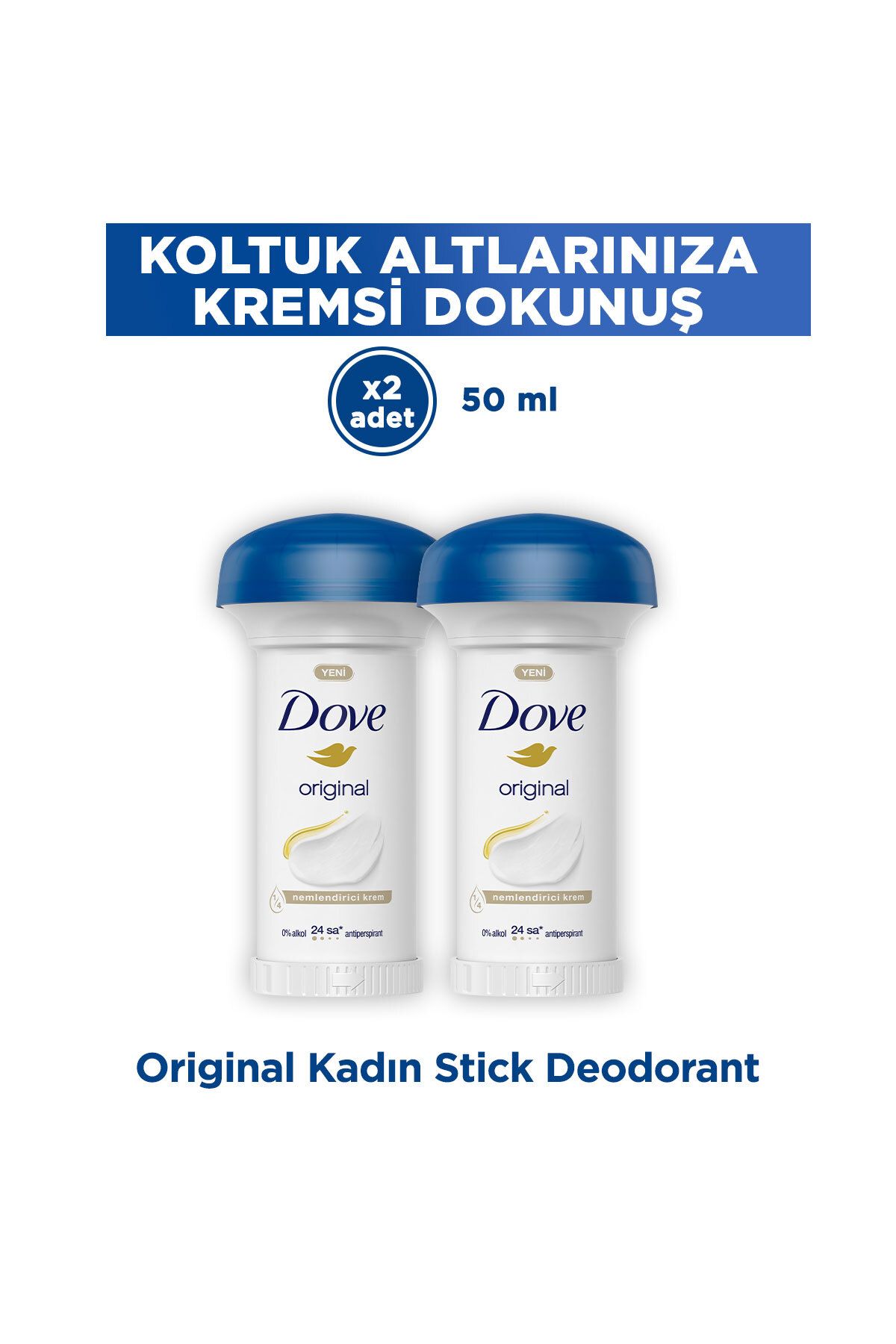 Dove Original Kadın Stick Deodorant 1/4 Nemlendirici Krem Yeni 50 ml x2