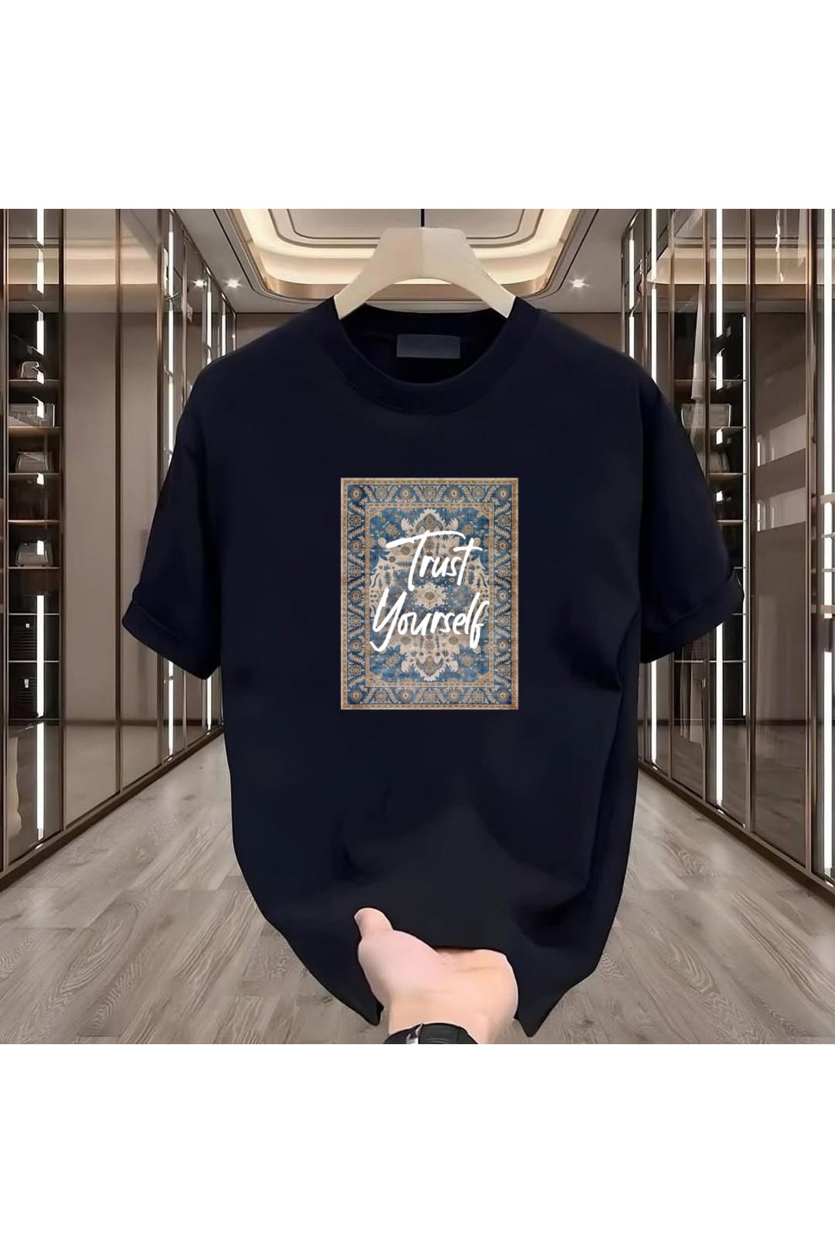Rovell Trust Yourself Baskılı Siyah Regular Erkek Tshirt