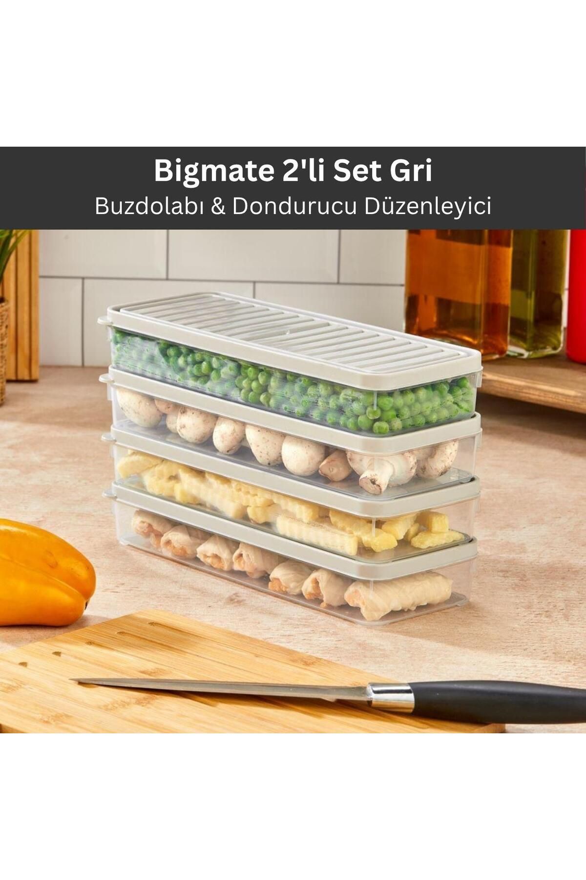 bigmate 2'li Şeffaf Saklama Kabı 2x1 Lt BGMT1115 Mikrodalga Buzdolabı ve Dondurucu Uyumlu Düzenleyic
