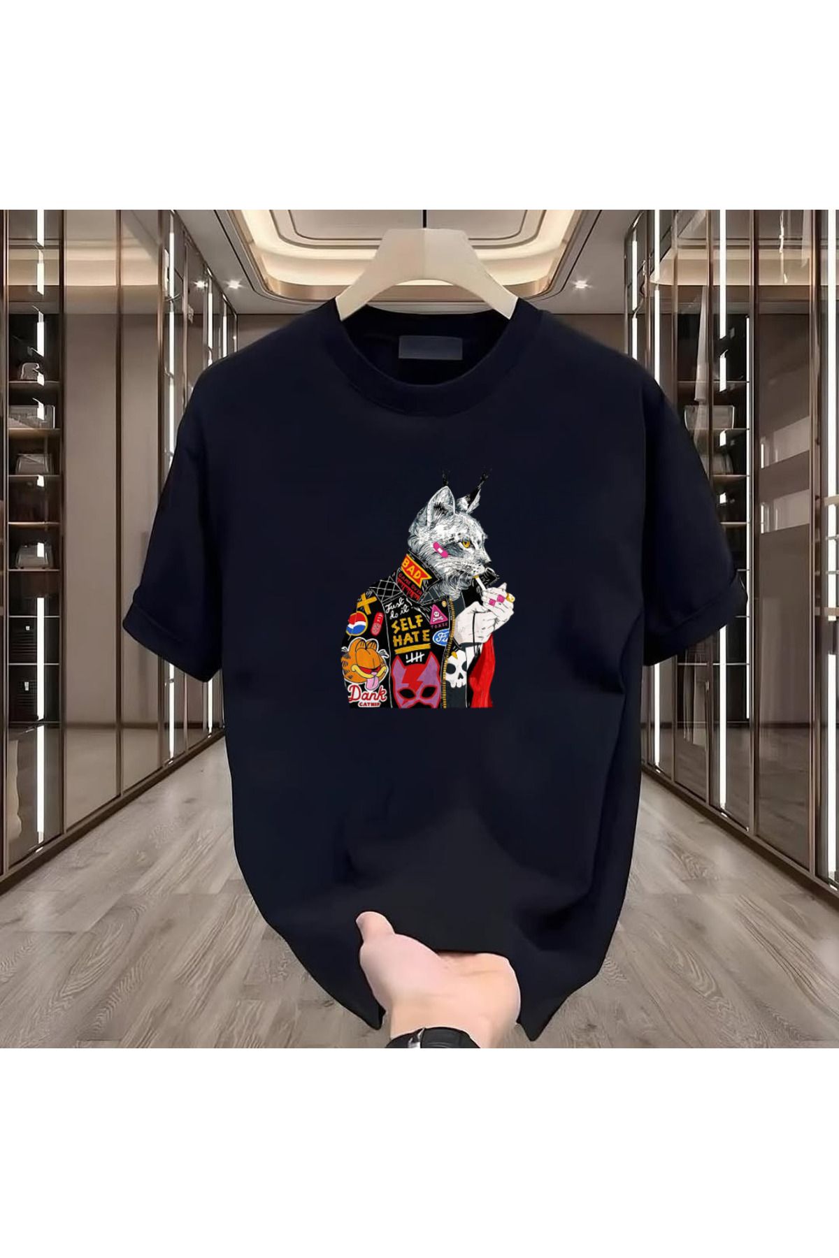 Rovell Kurt Baskılı Siyah Regular Erkek Tshirt