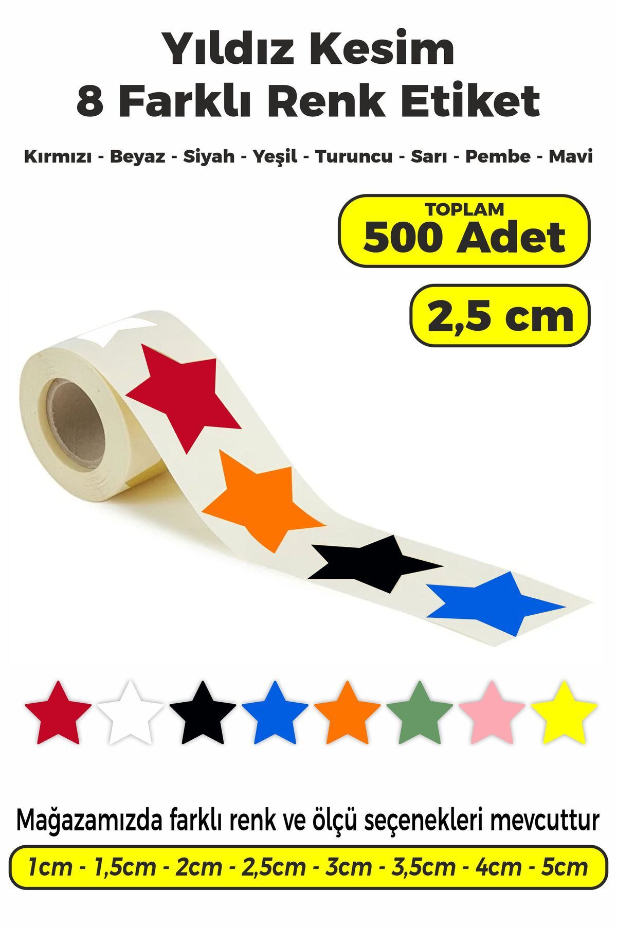 SB store Karışık Renk Yıldız Kesim Çok Amaçlı Etiket 2,5cm 500 Adet