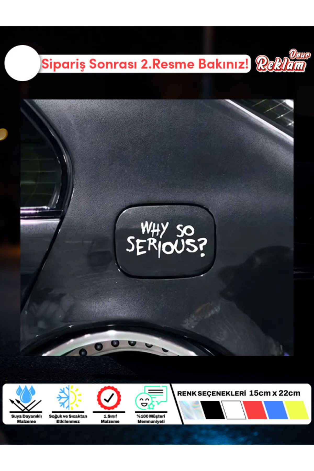 Onur Reklam Why So Serious? Yazılı Kask Stickerı – Suya Dayanıklı Joker Temalı Çıkartma (15x22 cm)