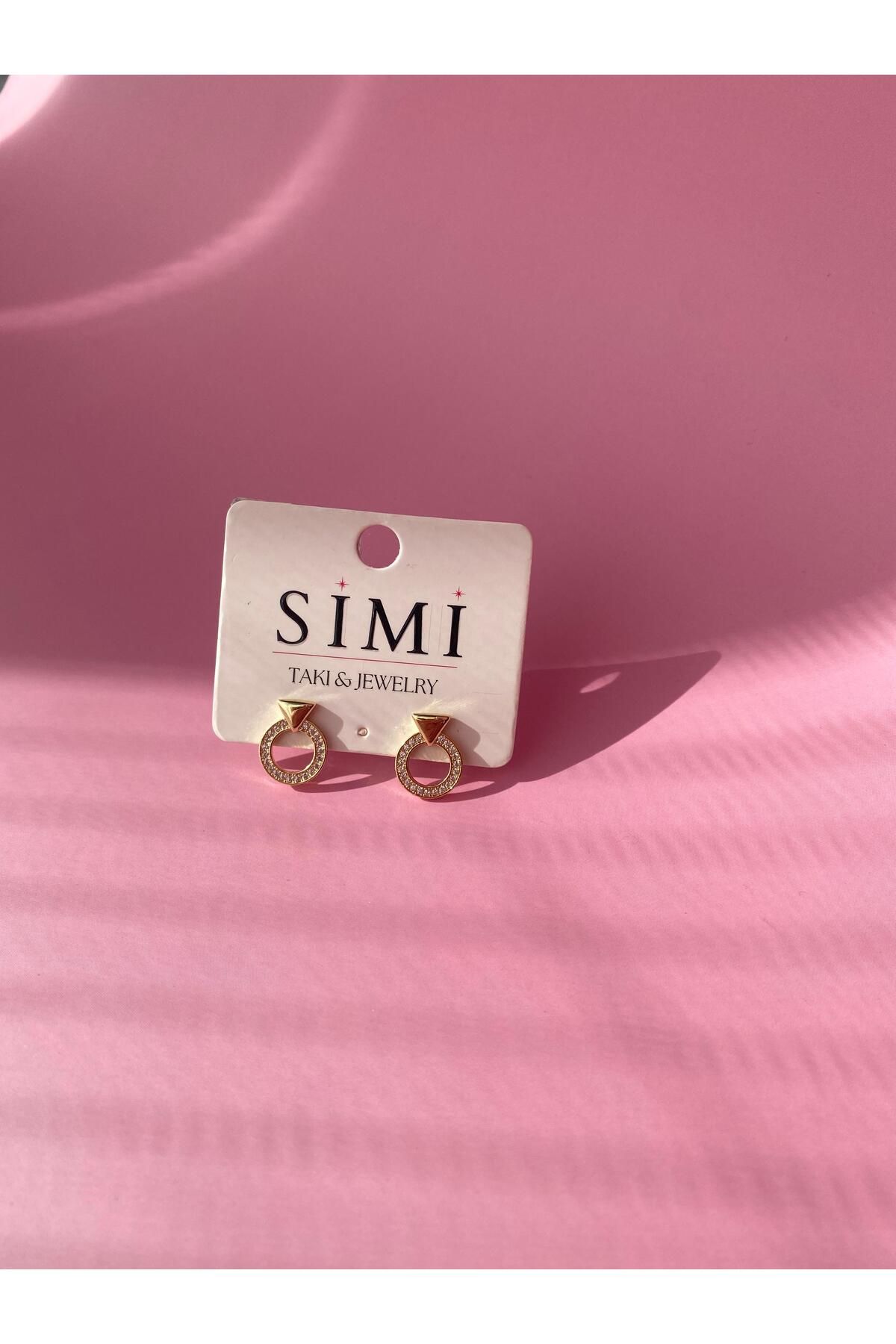 SİMİ TAKI Vip Gold Minik Taşlı Küpe