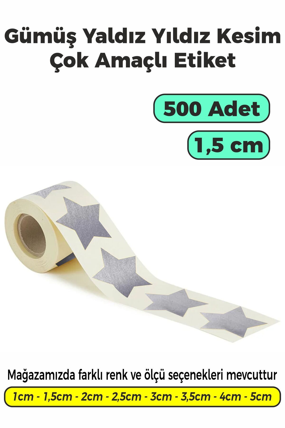 SB store Gümüş Yaldız Renk Yıldız Kesim Çok Amaçlı Etiket 1,5cm 500 Adet