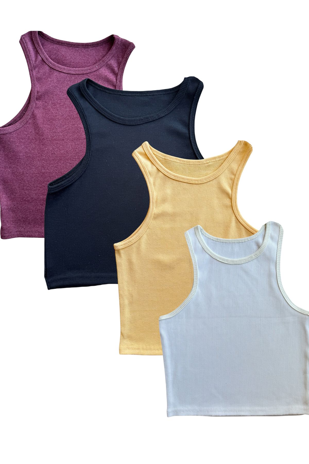BLİSS WEAR FASHION Kadın 4Lü Kalın Askılı Fitilli Halter Yaka Crop