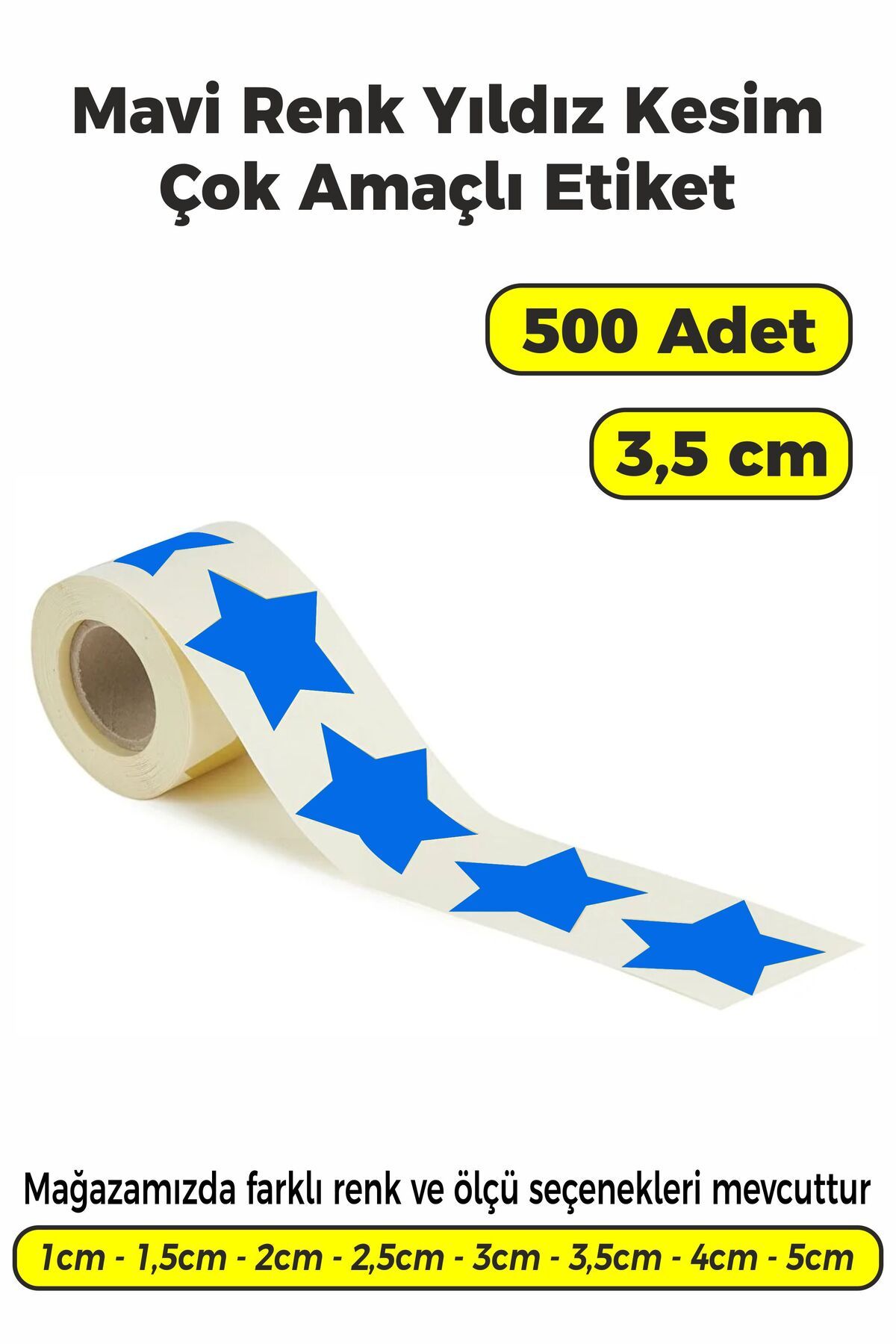 SB store Mavi Renk Yıldız Kesim Çok Amaçlı Etiket 3,5cm 500 Adet