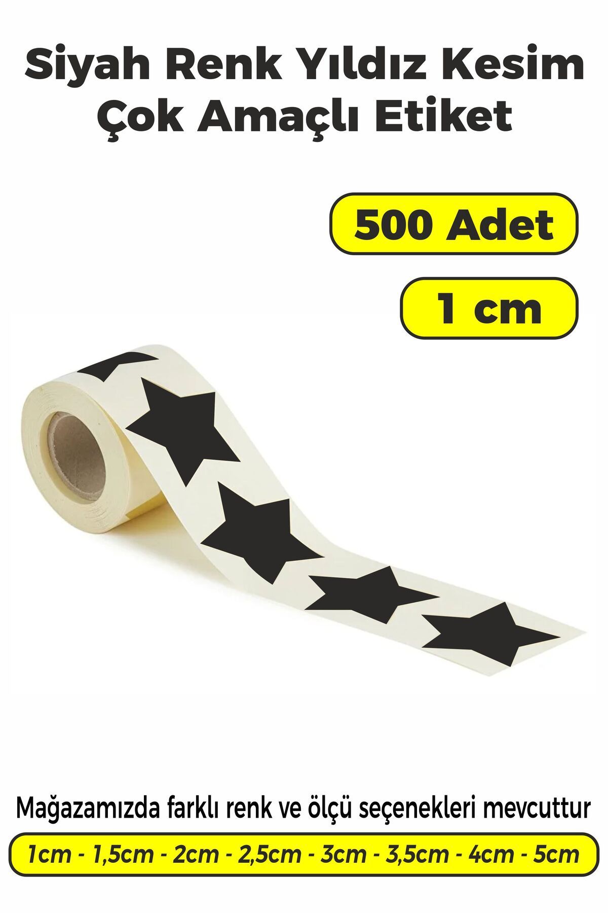 SB store Siyah Renk Yıldız Kesim Çok Amaçlı Etiket 1cm 500 Adet