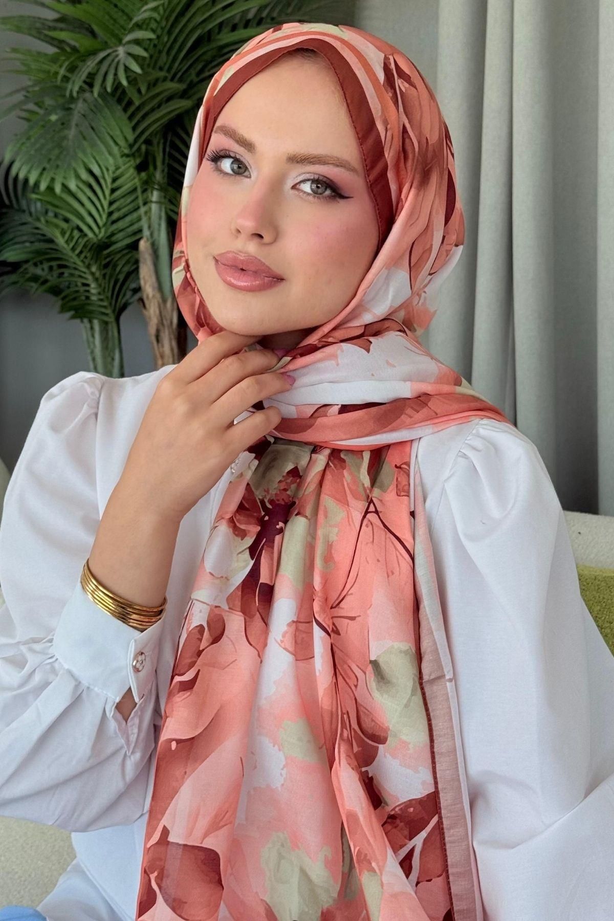 HAZA MODA Alaçatı Dijital Şal Turuncu